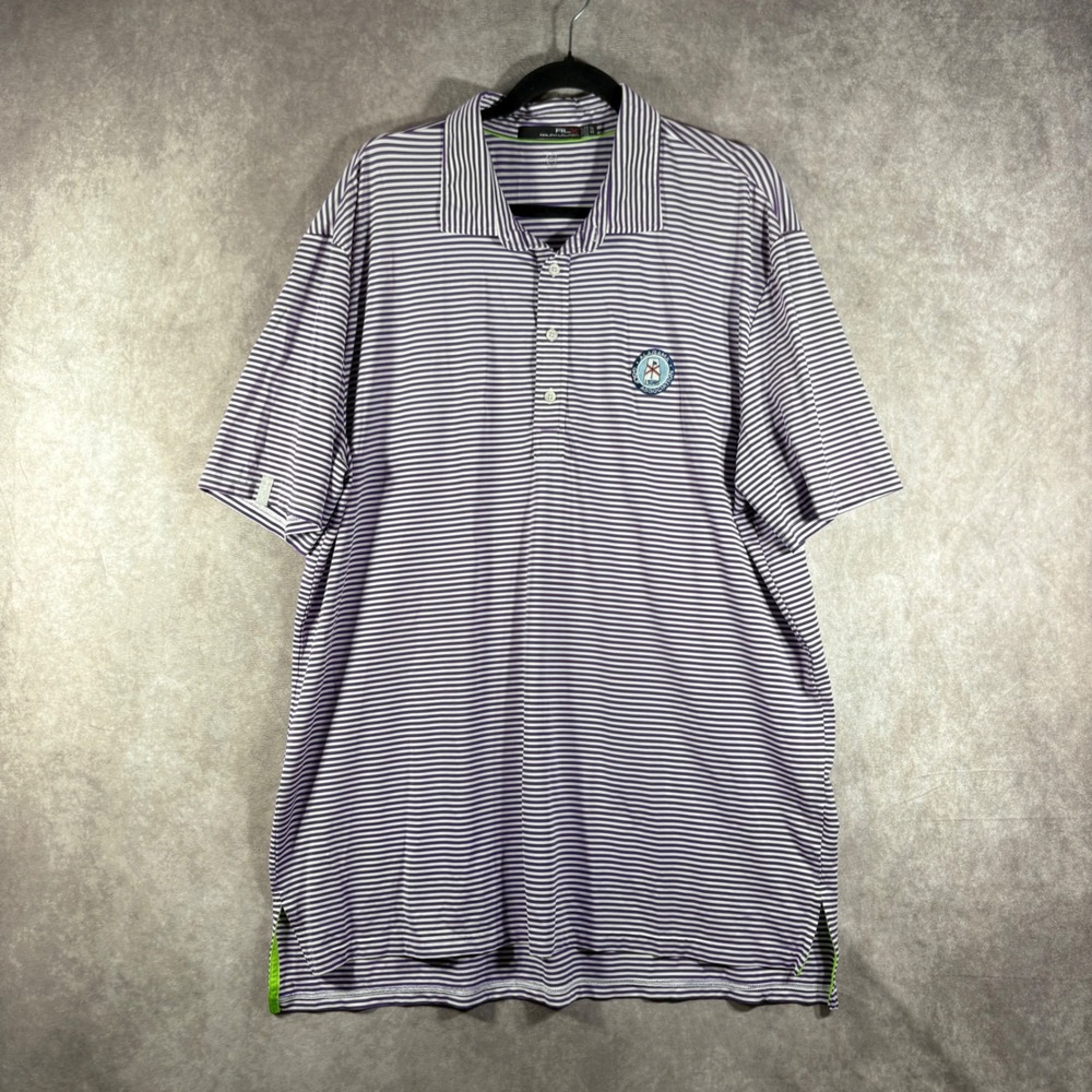RLX Ralph Lauren Polo Shirt Mens Size XL Purple Alabama Golf Association Striped